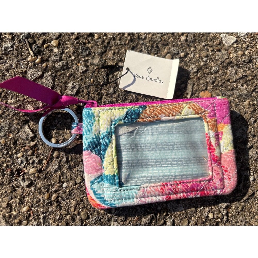 Vera Bradley Zip ID Case Floral Quilted Cotton Wallet Keychain NWT 22635-15651